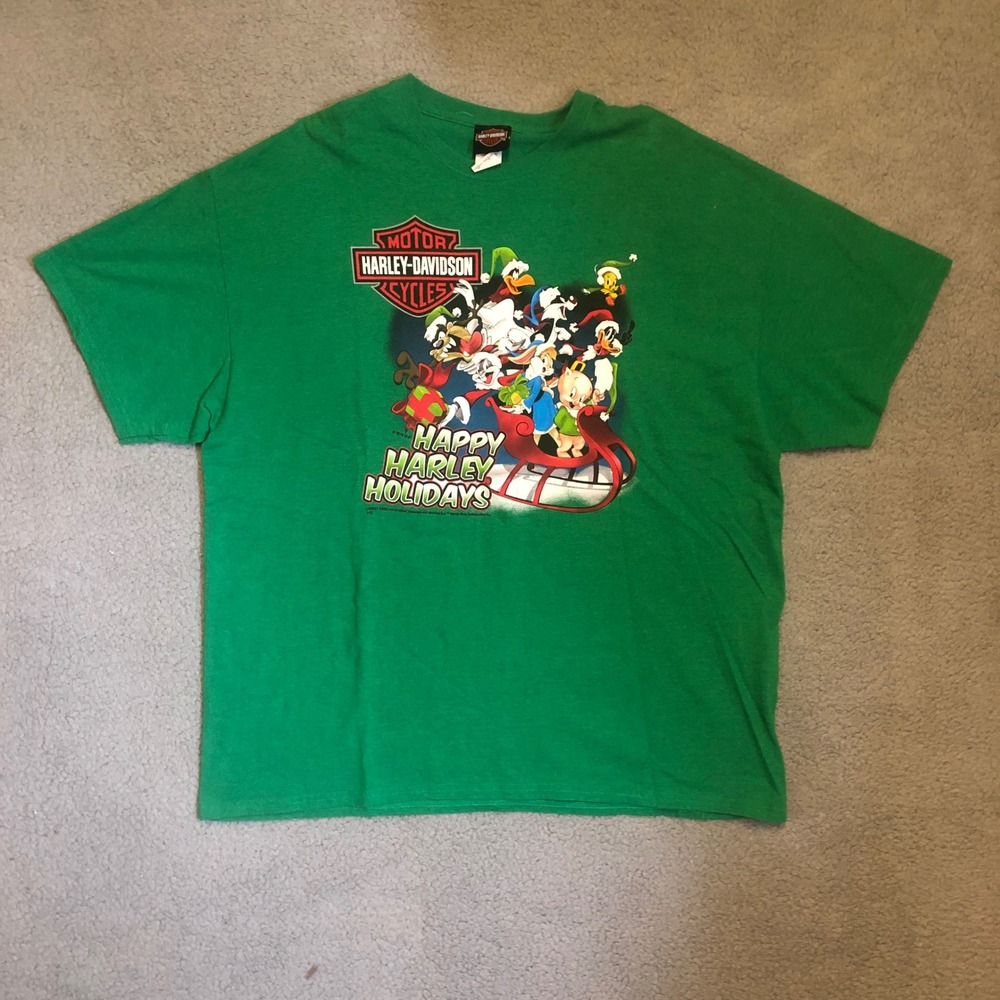 Harley-Davidson Looney Tunes Happy Holidays Green‎ T-Shirt 2XL 2018 Christmas